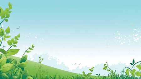 Spring background with green grass and flowers.の素材