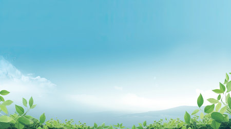Fresh green leaves on blue sky background.の素材
