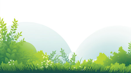 Nature background with green grass, flowers and sun.の素材