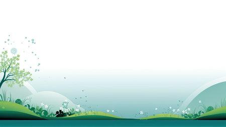 Nature background with grass, trees, flowers and sky.の素材