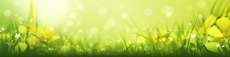 Spring background with green grass and flowers.の素材