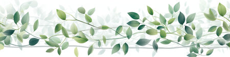 Eucalyptus leaves horizontal seamless border.の素材