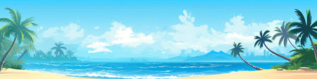 Seascape with palm trees and blue sky.の素材