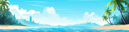 Seascape with palm trees and blue sky.の素材
