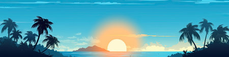 Tropical sunset with palm trees on the beach.の素材