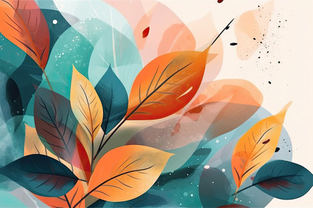 Autumn background with colorful leaves and splashesの素材