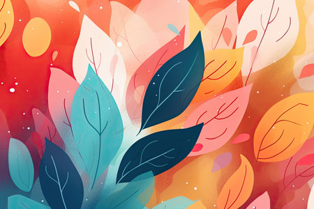 Abstract background with autumn leaves and watercolor spotsの素材