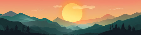 Mountain landscape at sunset. Panorama of the mountains.の素材