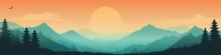 Silhouette of the mountains at sunset.の素材