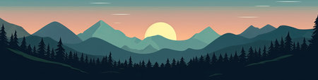 Mountains and forest landscape at sunset.の素材