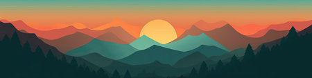 Landscape with mountains and sunset.の素材