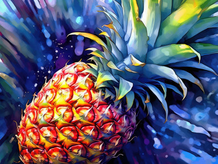 Pineapple on a colorful background. Hand-drawn illustration.の素材