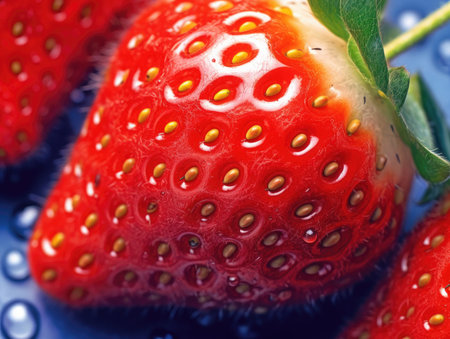 Strawberry with water drops. Macro. Selective focus.の素材