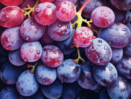 Red grapes with water drops, close-up. Top view.の素材