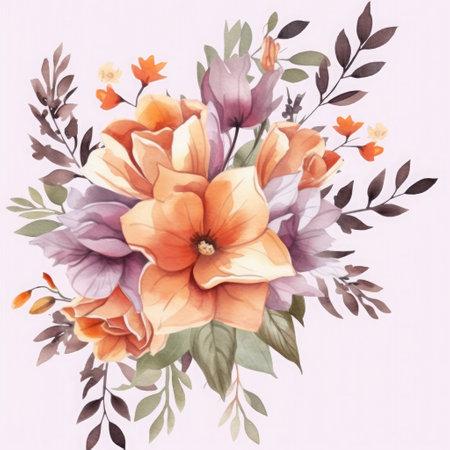 Watercolor floral bouquet on white background, hand painted illustration.の素材