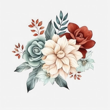 Hand drawn watercolor floral bouquet isolated on white backgroundの素材