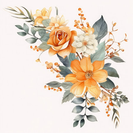Vintage watercolor floral bouquet isolated on white background. Hand-drawn illustration.の素材