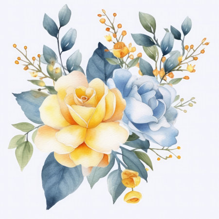 Watercolor bouquet with roses and leaves. Hand drawn illustration.の素材