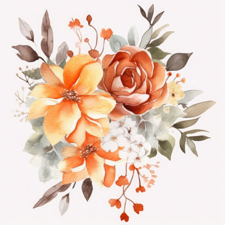 Watercolor bouquet of flowers. Hand painted watercolor illustration.の素材