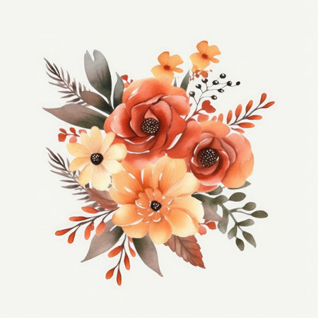 Hand drawn watercolor floral bouquet isolated on white background.の素材