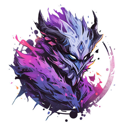 illustration of a wolf head with colorful splashes on white backgroundの素材