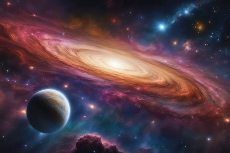 Planets, stars and galaxies in outer space showing the beauty of space exploration.の素材