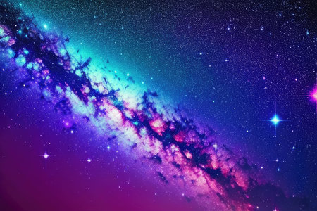 Night sky with stars and nebula. Colorful abstract background.の素材
