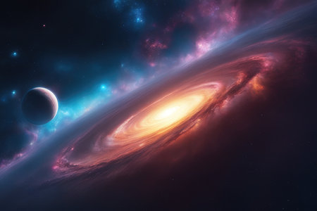 Cosmic space background with stars and nebula. Vector illustration.の素材