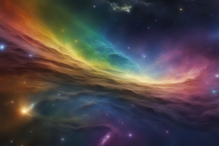 Colored nebula and stars in deep space. 3D renderingの素材
