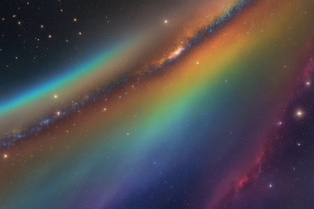 Abstract background of the starry sky with a nebulae and a rainbowの素材