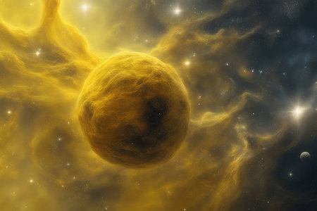 Solar system in space with stars and nebula. 3D renderingの素材