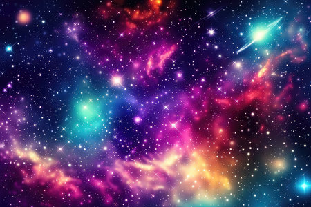 Abstract space background with colorful nebula and stars. Vector illustration.の素材
