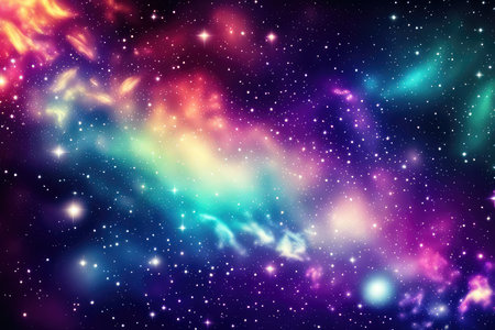 Cosmic space background with bright nebula and stars. Vector illustration.の素材