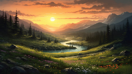 This beautiful landscape wallpaper is perfect for your design.の素材