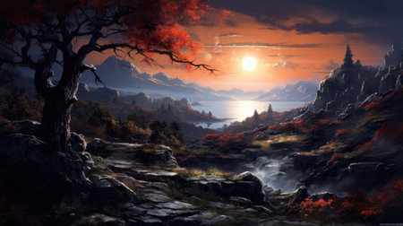 This beautiful landscape wallpaper is perfect for your design.の素材