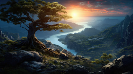 This beautiful landscape wallpaper is perfect for your design.の素材