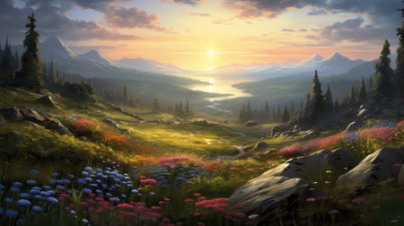 This beautiful landscape wallpaper is perfect for your design.の素材