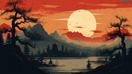 This beautiful landscape wallpaper is perfect for your design.の素材