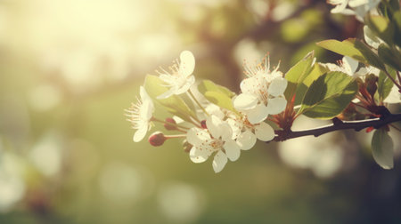 Blossoming branch of apple tree with white flowers in spring.の素材