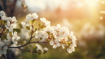 Beautiful blooming branch of cherry tree in spring. Soft focusの素材