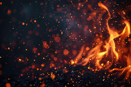 Fuel your creative projects with this vibrant image of flames on a bold black background, adding intensity to your designs.の素材