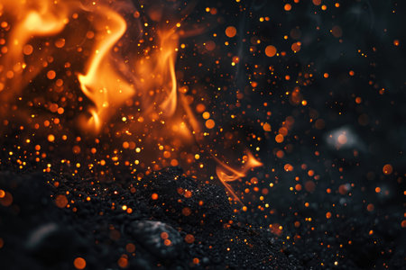 Fuel your creative projects with this vibrant image of flames on a bold black background, adding intensity to your designs.の素材