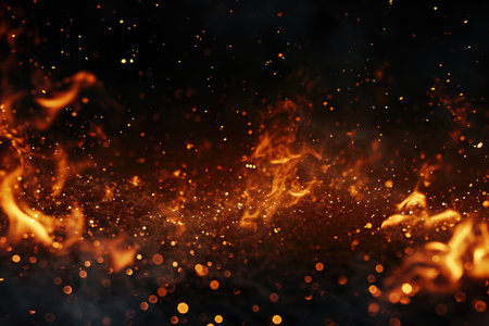 Fuel your creative projects with this vibrant image of flames on a bold black background, adding intensity to your designs.の素材