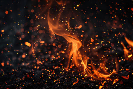 Fuel your creative projects with this vibrant image of flames on a bold black background, adding intensity to your designs.の素材