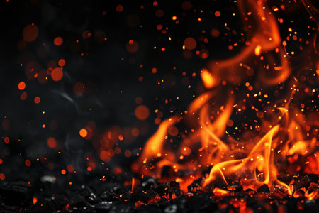 Fuel your creative projects with this vibrant image of flames on a bold black background, adding intensity to your designs.の素材