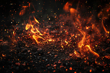 Fuel your creative projects with this vibrant image of flames on a bold black background, adding intensity to your designs.の素材