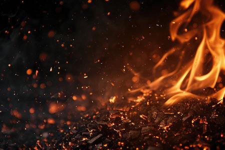 Fuel your creative projects with this vibrant image of flames on a bold black background, adding intensity to your designs.の素材