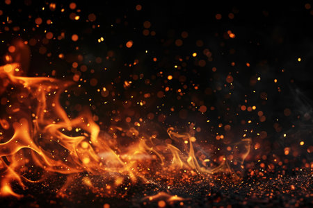 Fuel your creative projects with this vibrant image of flames on a bold black background, adding intensity to your designs.の素材