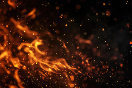 Fuel your creative projects with this vibrant image of flames on a bold black background, adding intensity to your designs.の素材