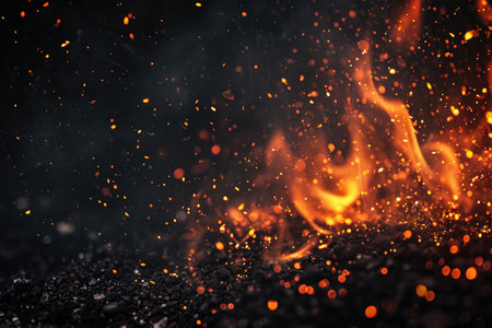 Fuel your creative projects with this vibrant image of flames on a bold black background, adding intensity to your designs.の素材